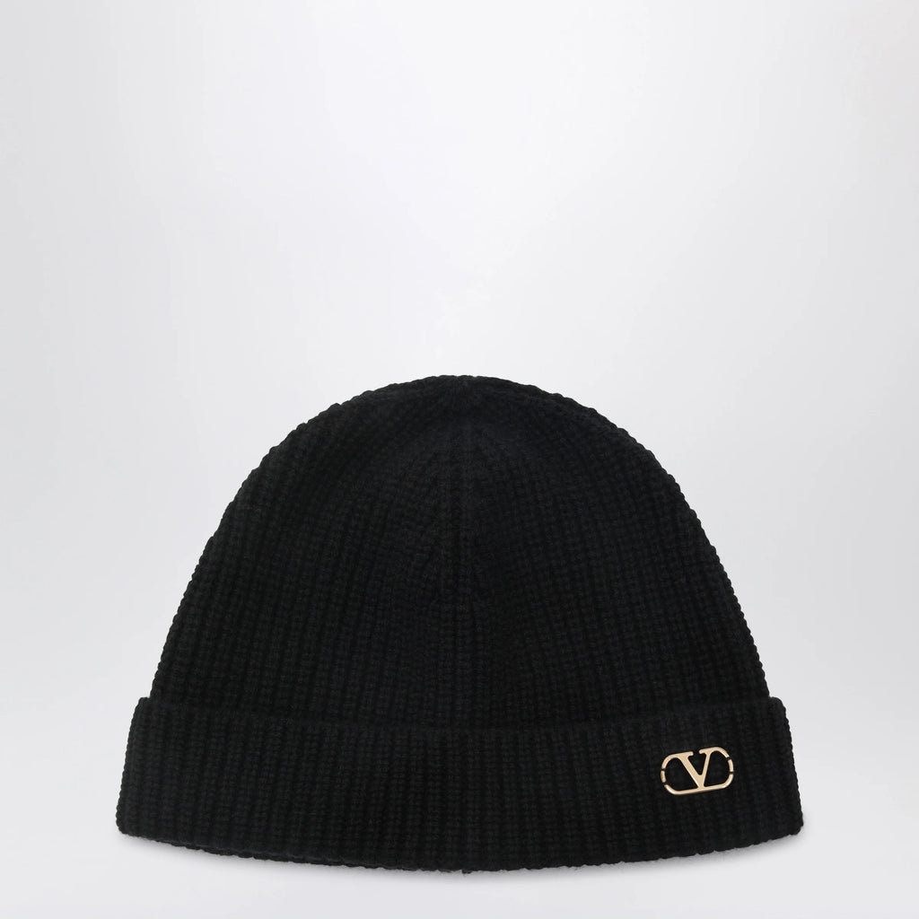 Valentino Garavani Black Vlogo Signature cashmere beanie