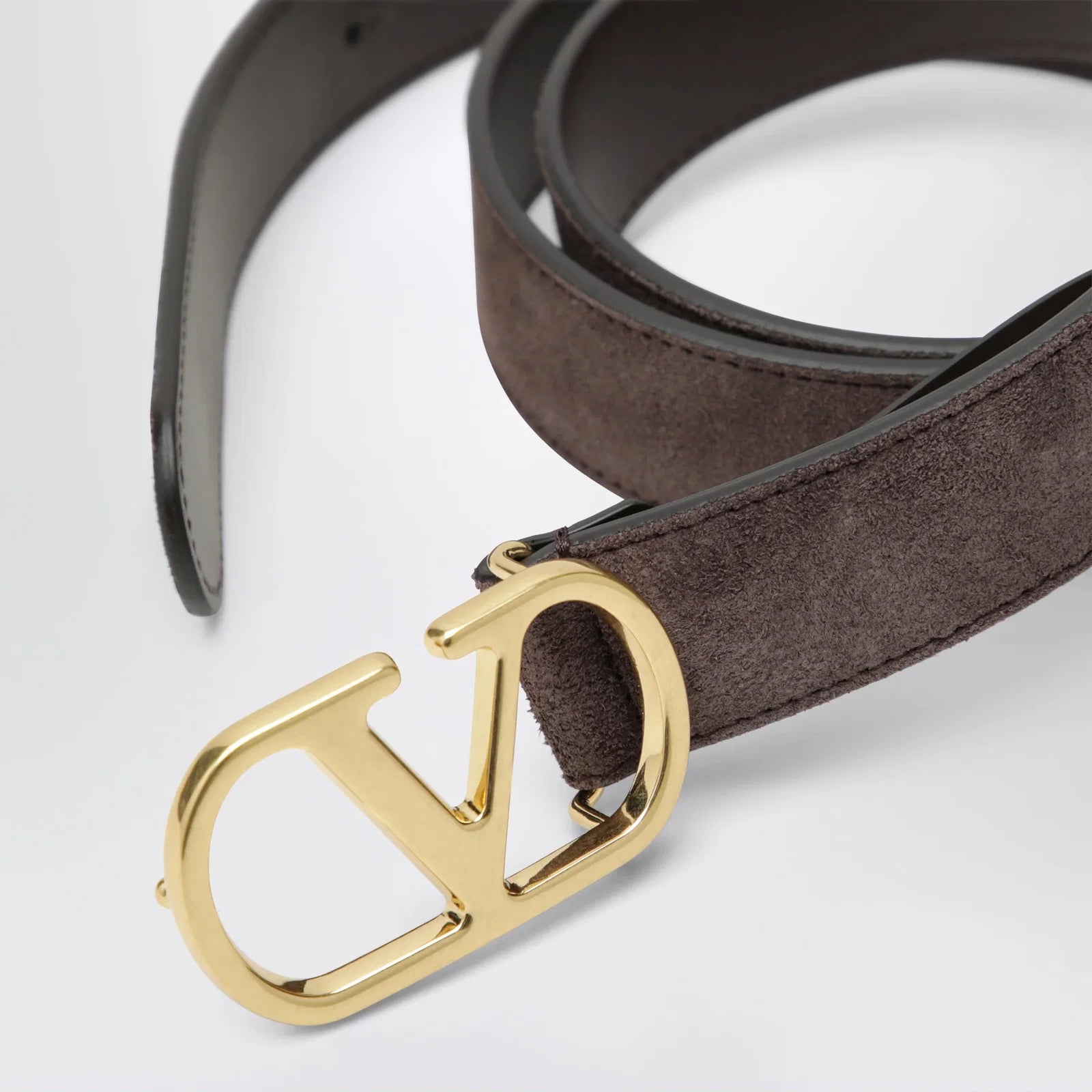 Valentino Garavani VLogo Signature Belt in Ebony Suede