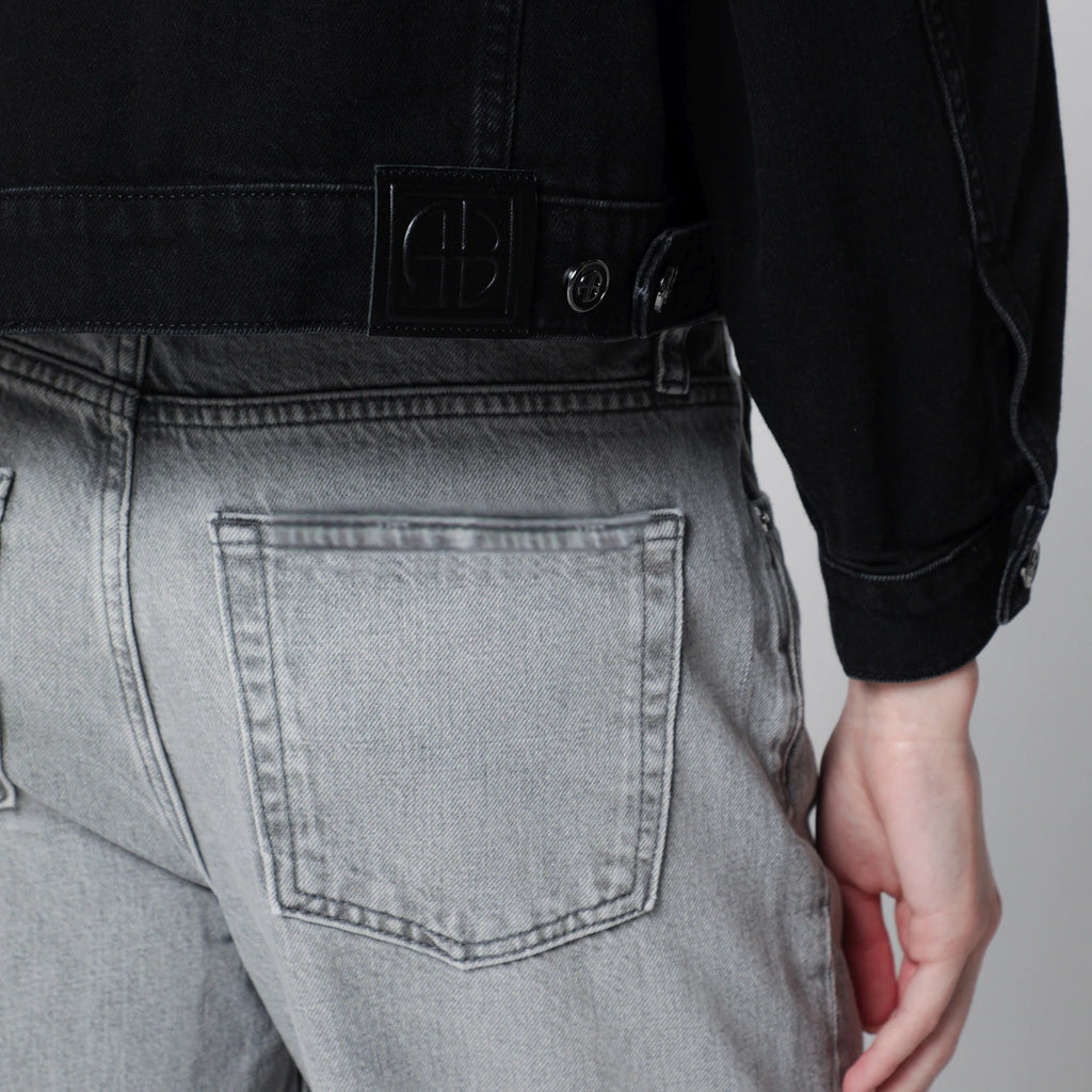 ANINE BING Quincy cropped black denim jacket in cotton