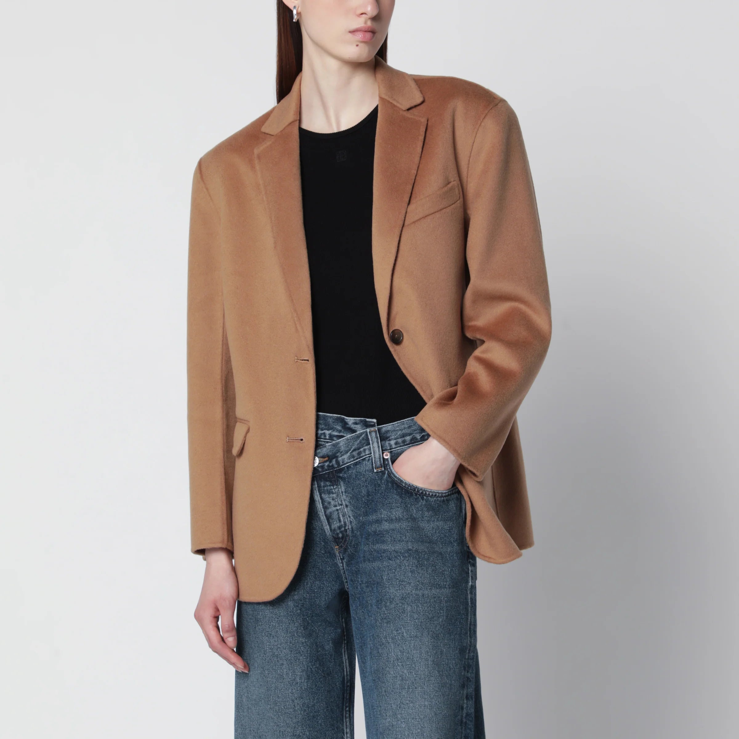 ANINE BING Quinn blazer in wool and cashmere, camel