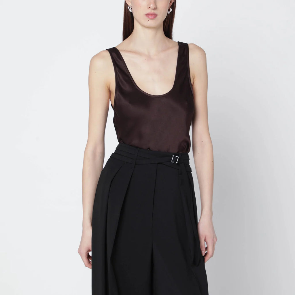 ANINE BING Brown Lea silk top