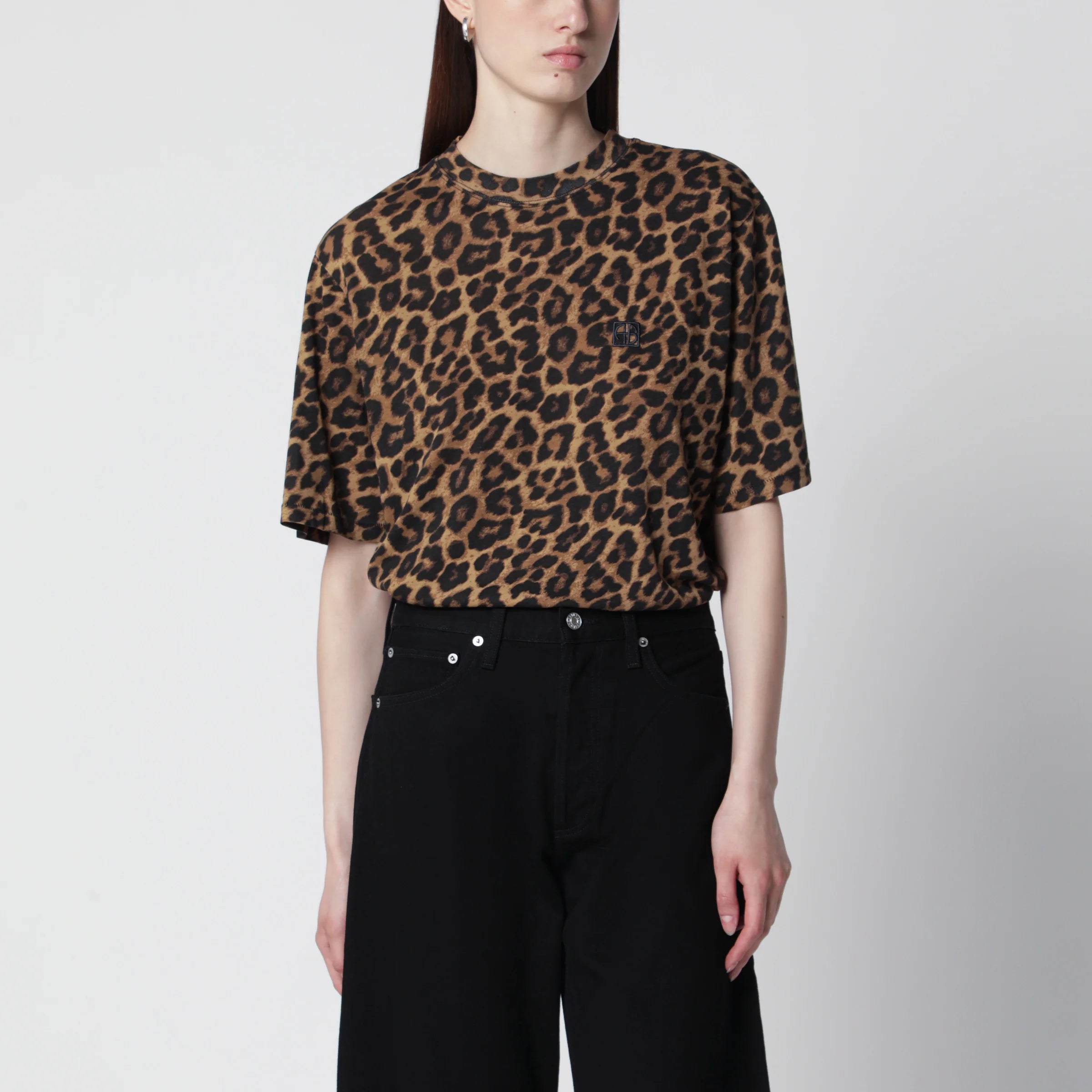 ANINE BING Avi leopard print cotton T-shirt