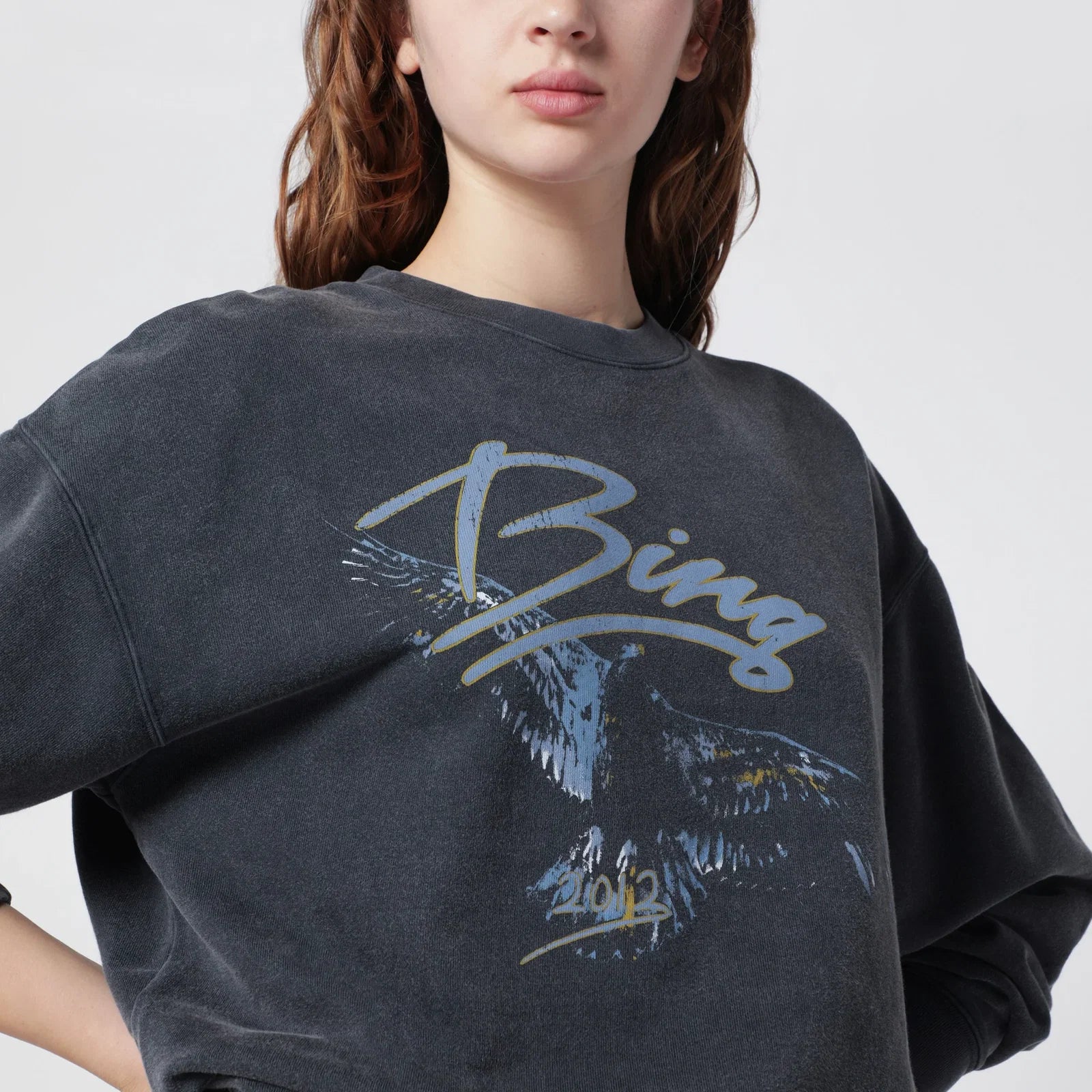 ANINE BING Spencer Eagle washed black sweatshirt