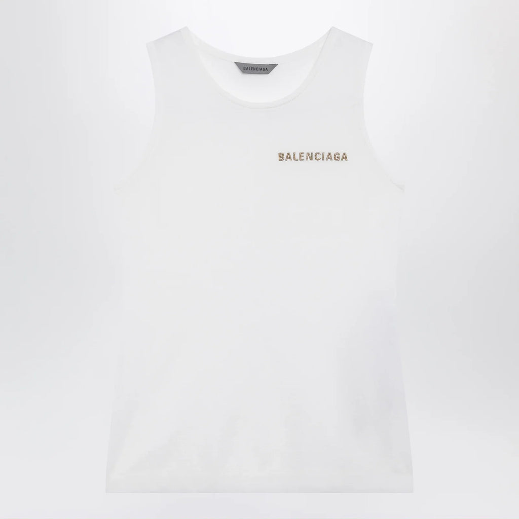 Balenciaga White cotton-blend knit tank top