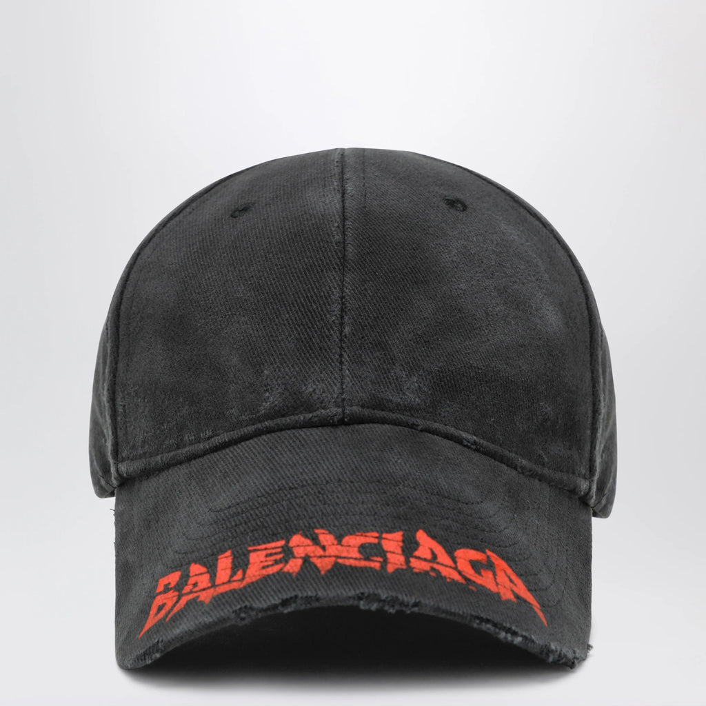 Balenciaga Black cotton drill baseball cap with logo