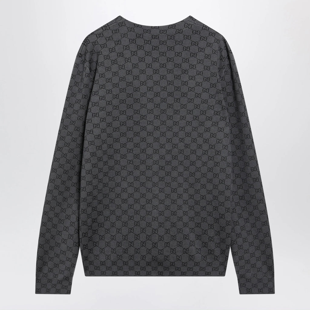 GUCCI Grey wool and silk cardigan with GG motif