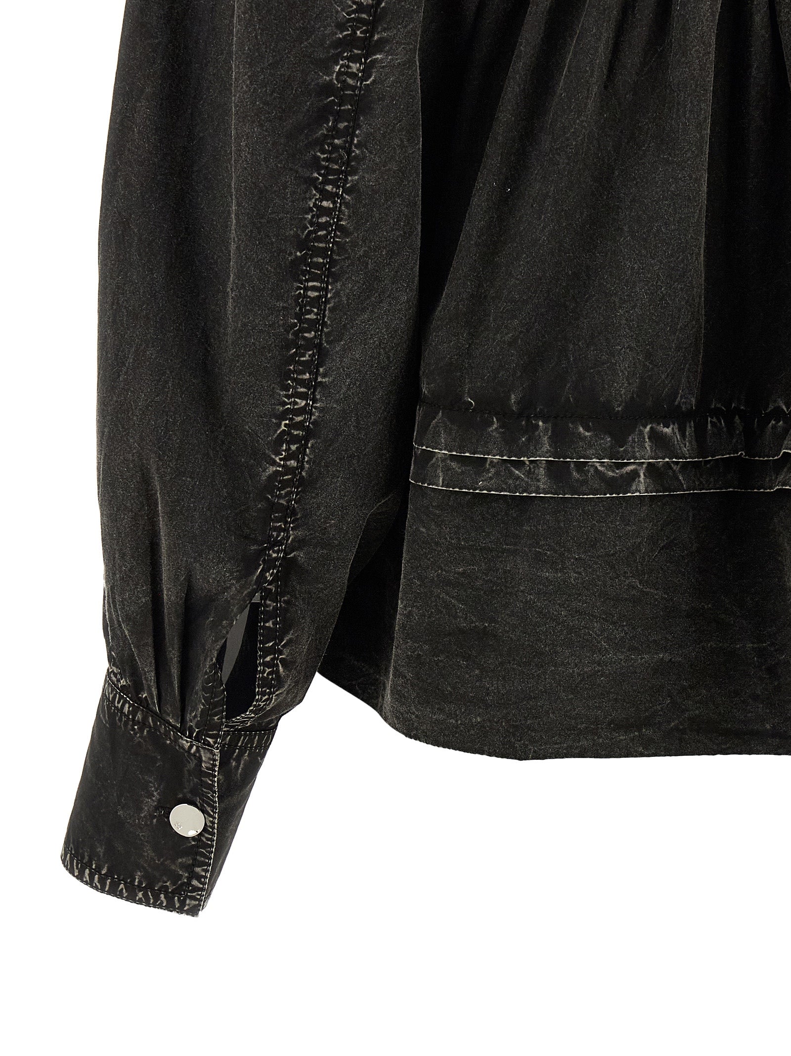 Ganni Black Washed Frill Blouse