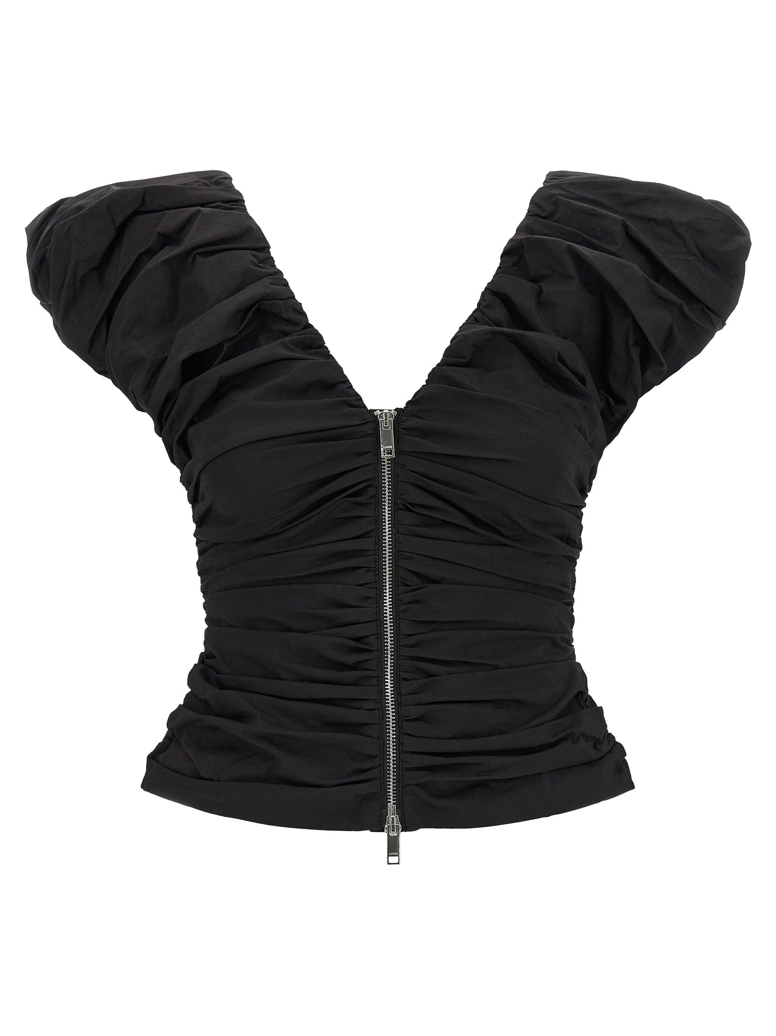 Ganni Black Ruched Top