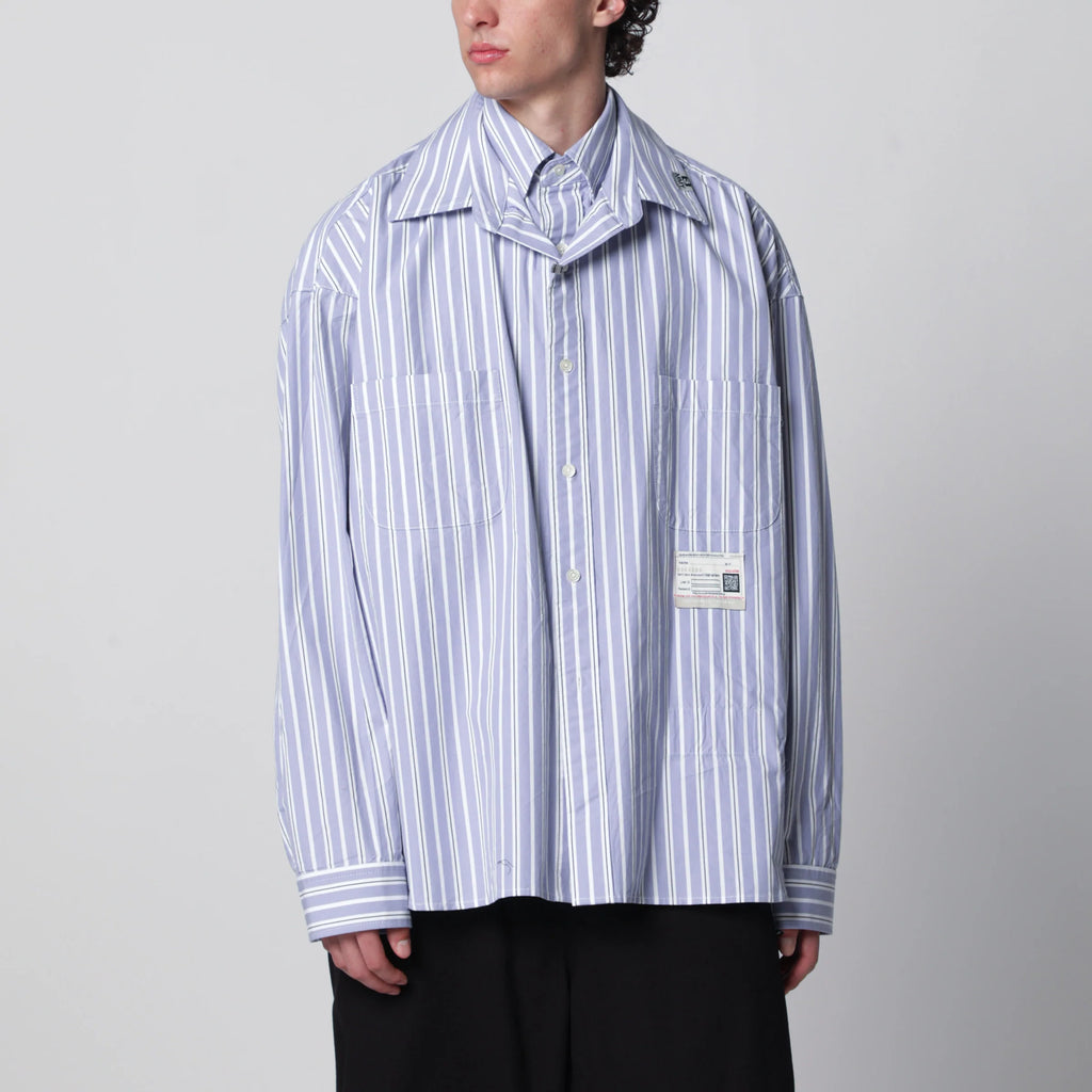 Maison MIHARA YASUHIRO Double-layer cotton shirt in light blue stripes