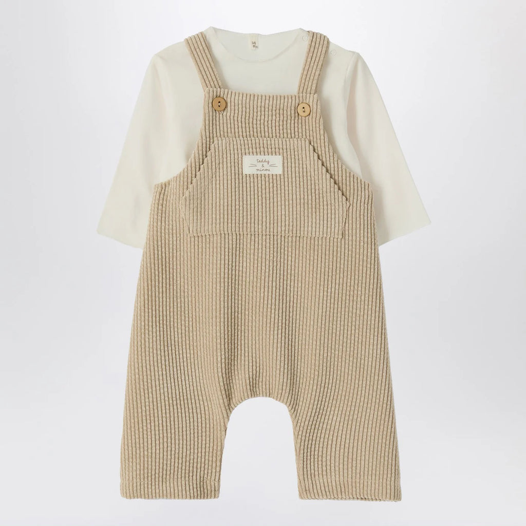 Teddy & Minou Beige outfit with corduroy overalls