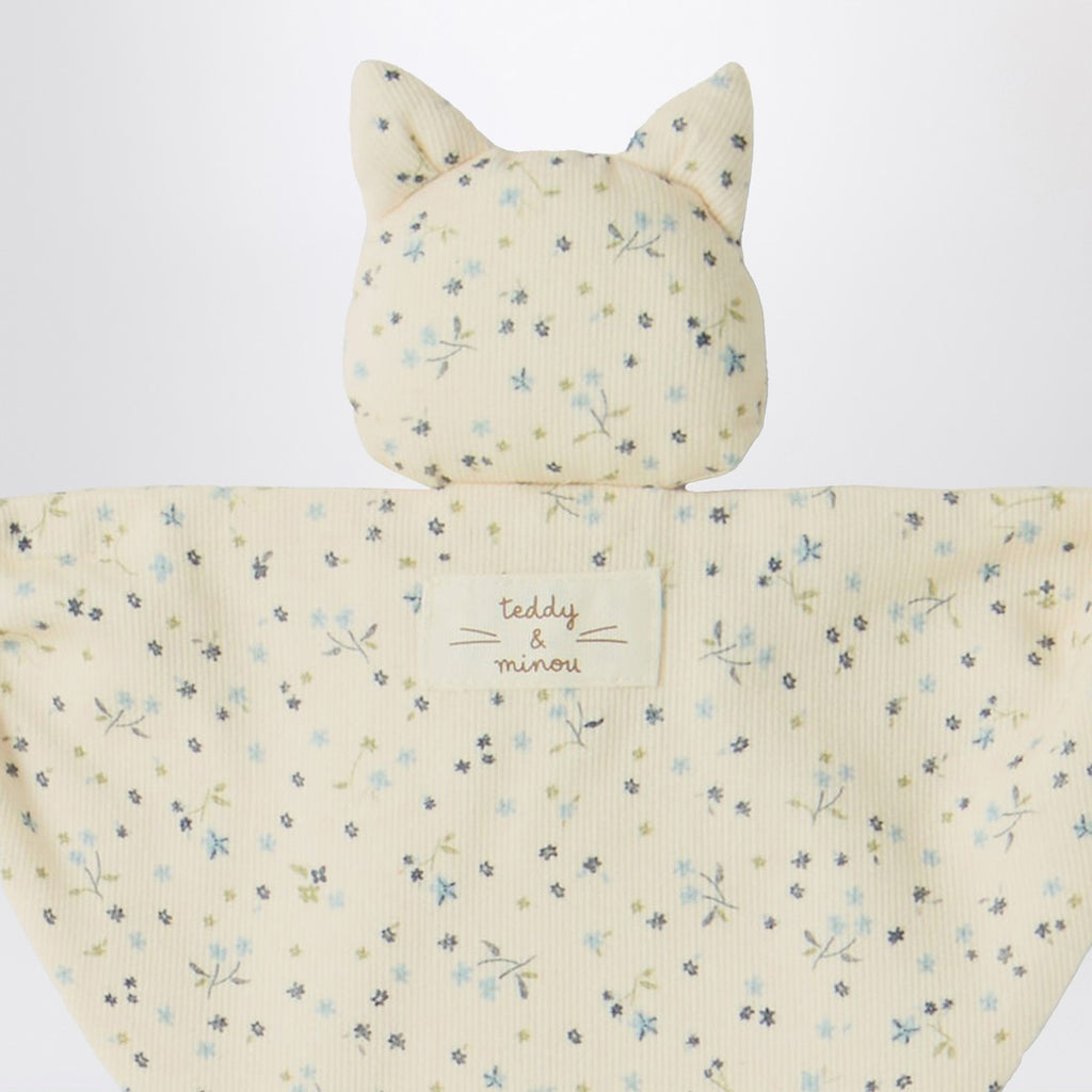 Teddy & Minou Avio blue floral doudou with kitten