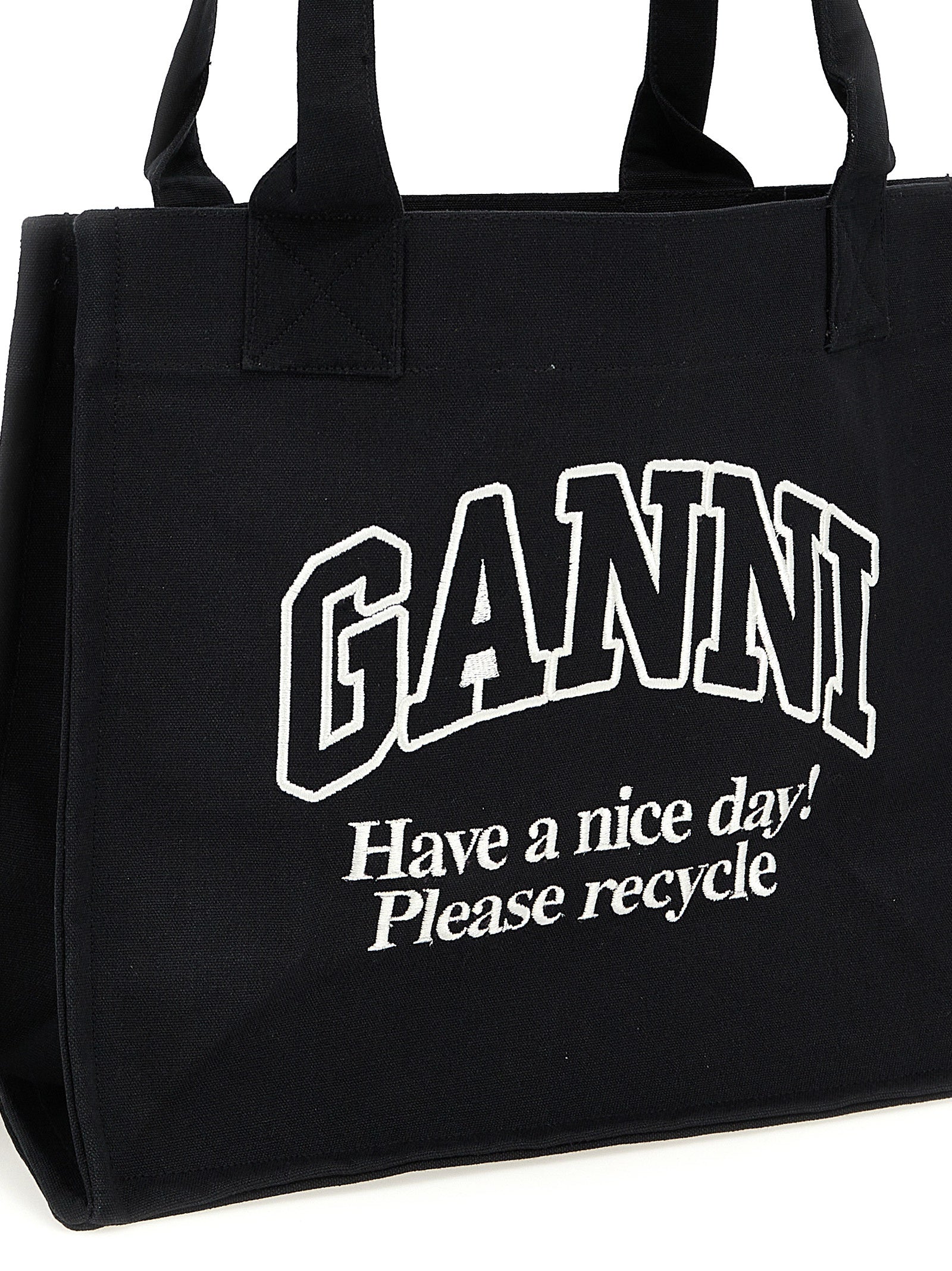 Ganni Large Easy Shopper Contrasted Logo Shopping Bag