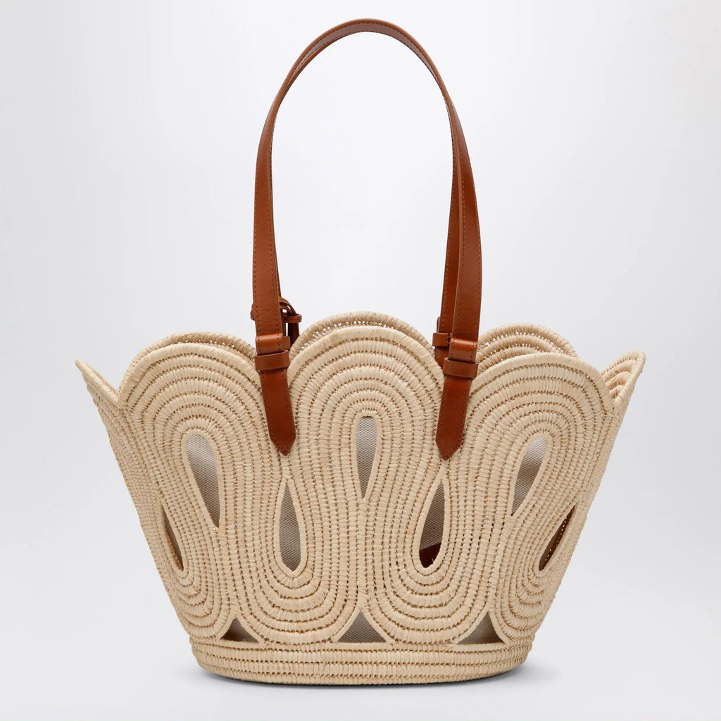 Aquazzura Artiste medium raffia tote in natural and tan