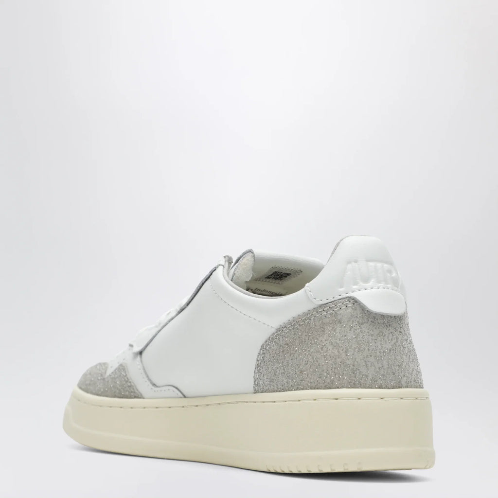 AUTRY Medalist Low Sneakers in white leather and glitter suede