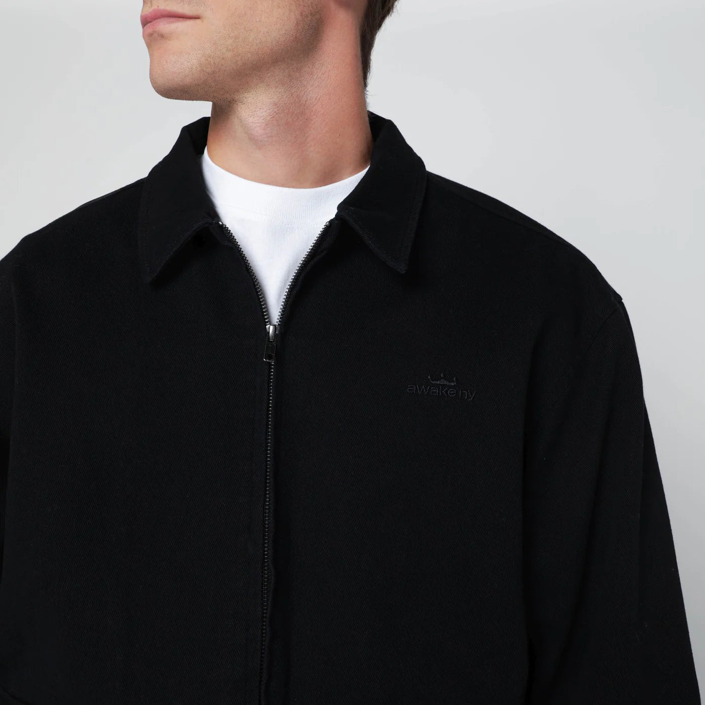 Awake NY Black zip-up overshirt with logo