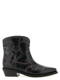 Ganni Low Shaft Embroidered Western Ankle Boots