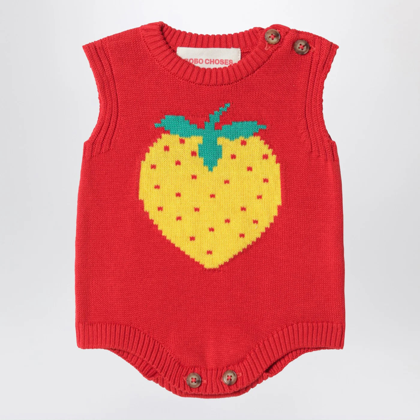 Bobo Choses Strawberry romper in cotton knit