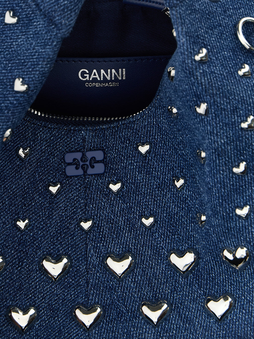 Ganni Denim Stud Mini Hobo Handbag