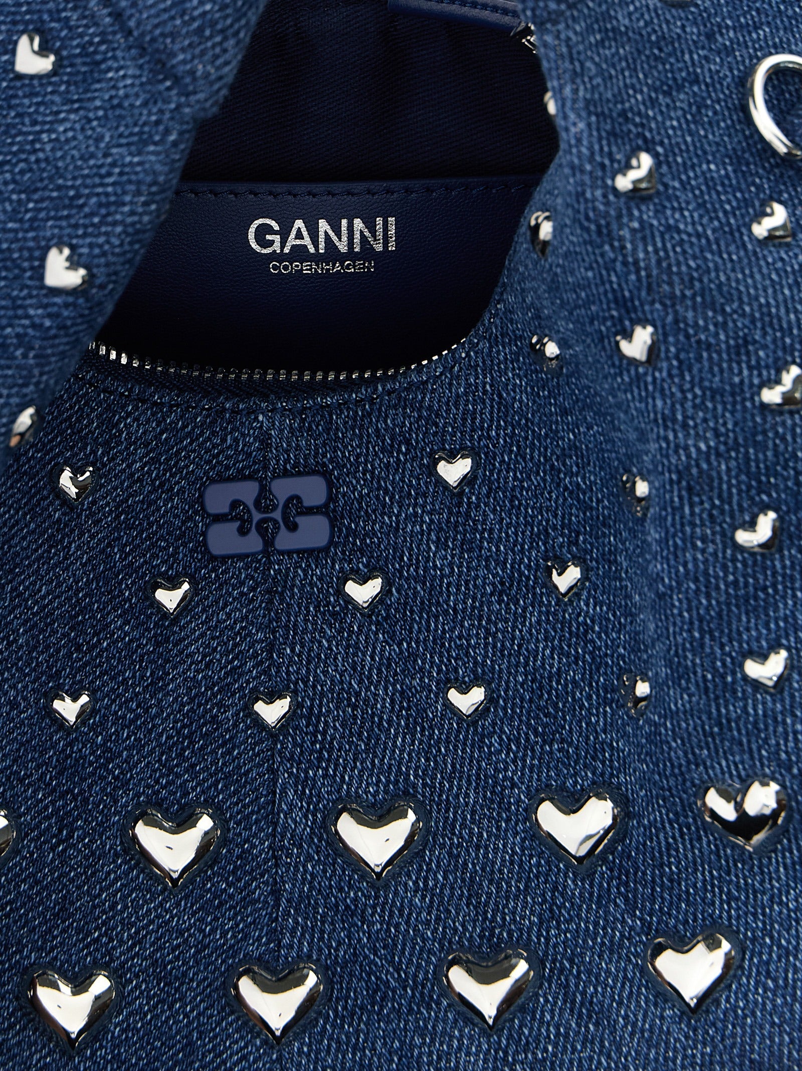 Ganni Denim Stud Mini Hobo Handbag