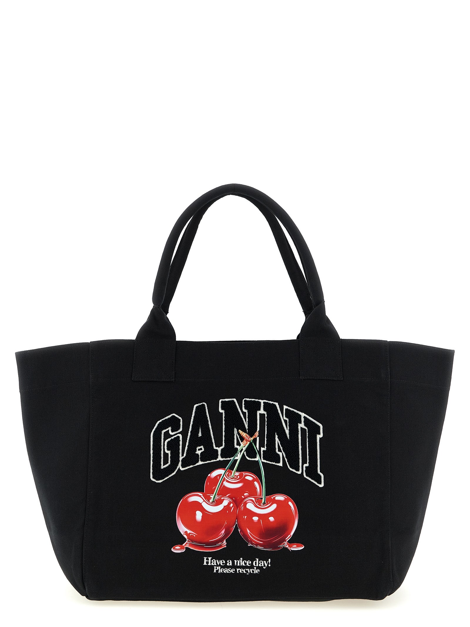 Ganni Black Medium Cherry Tote Shopping Bag
