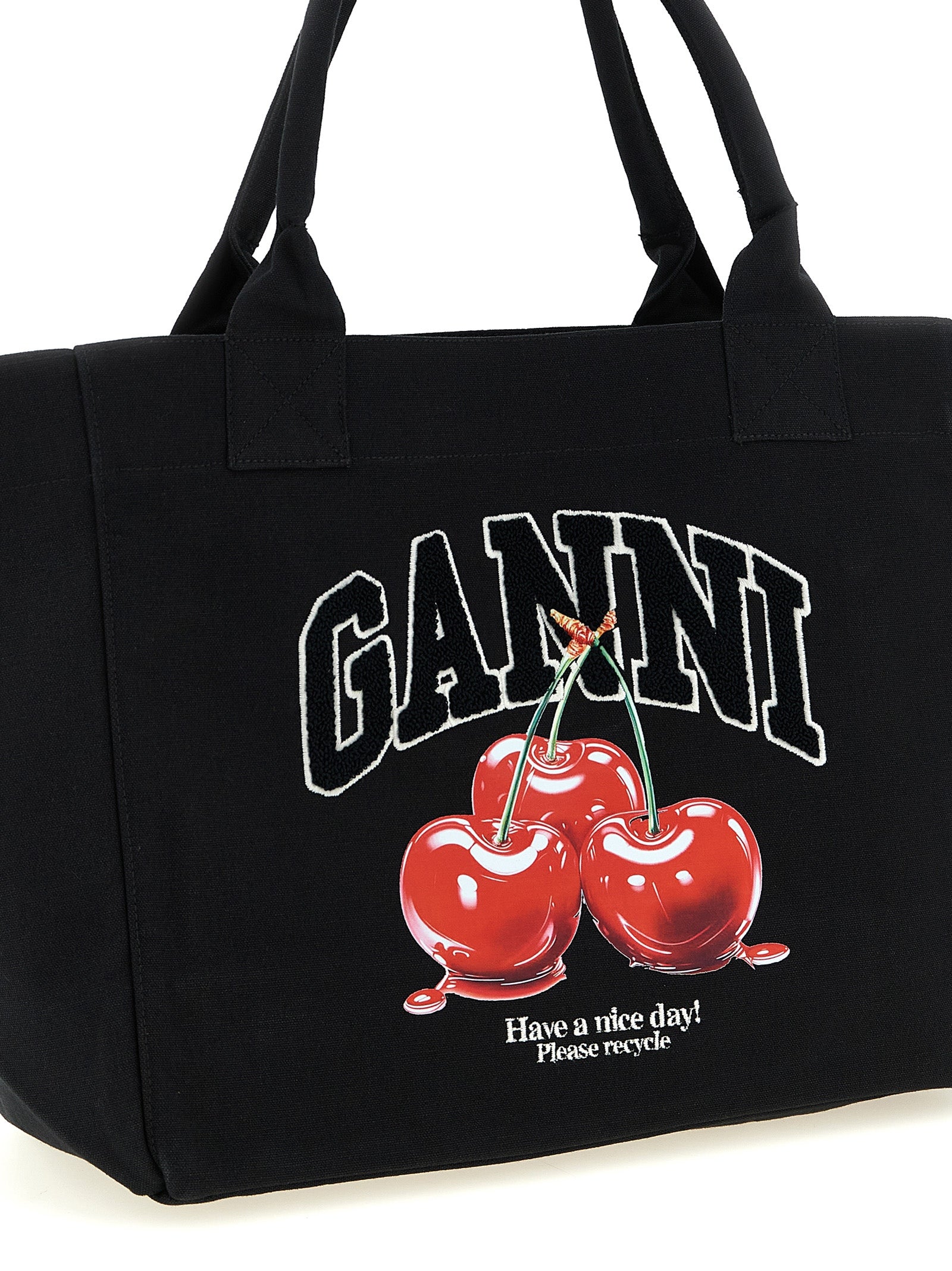 Ganni Black Medium Cherry Tote Shopping Bag