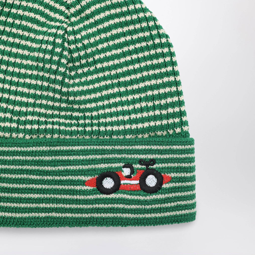 Bobo Choses Green/white striped Race Car beanie
