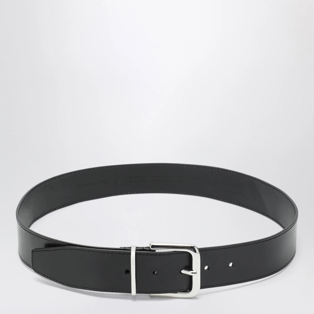 The Frankie Shop Sarno belt in smooth black leather with silver buckle
