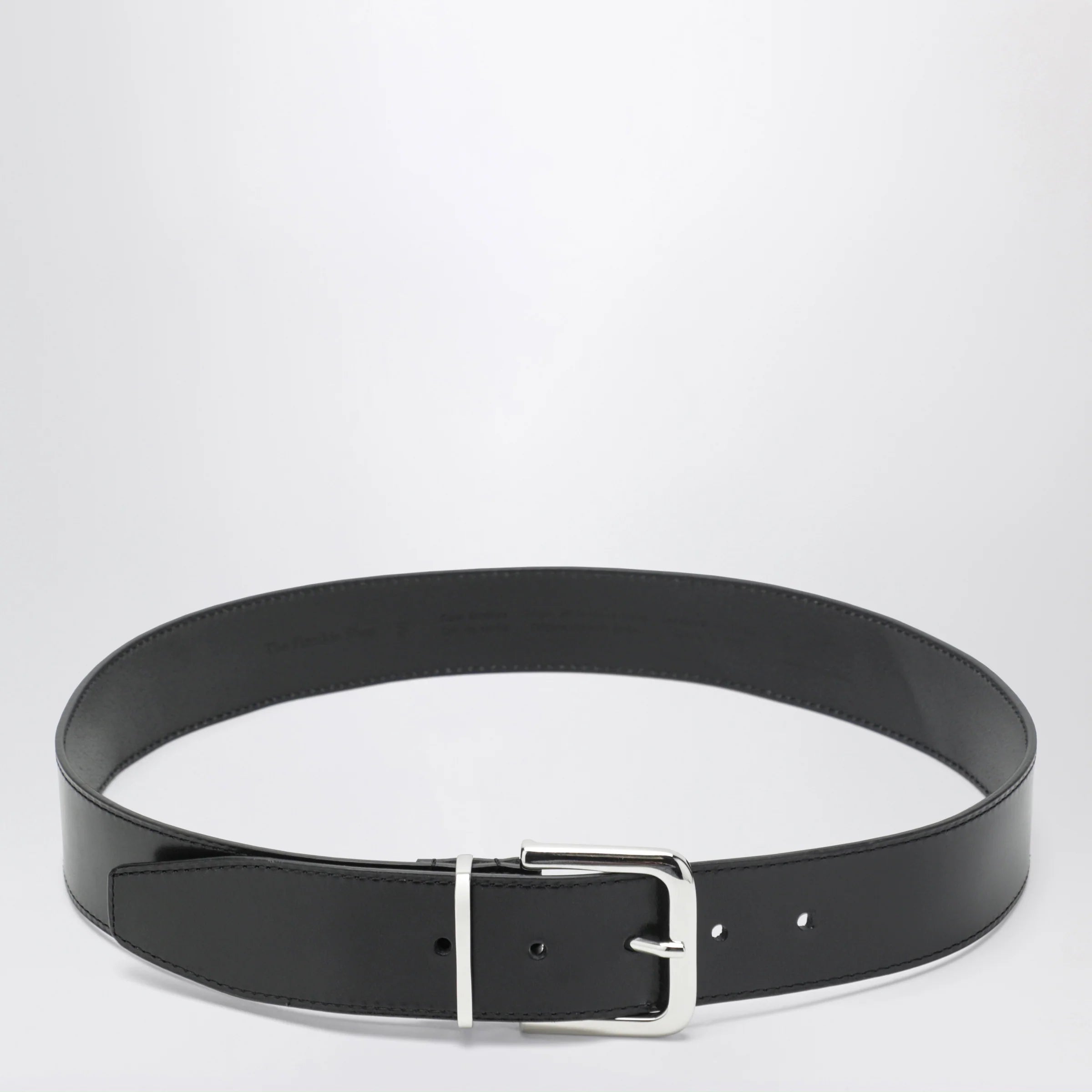 The Frankie Shop Sarno belt in smooth black leather with silver buckle