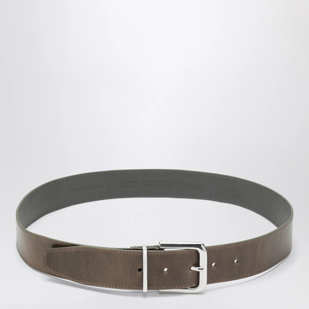The Frankie Shop Sarno belt in smooth olive leather with silver buckle