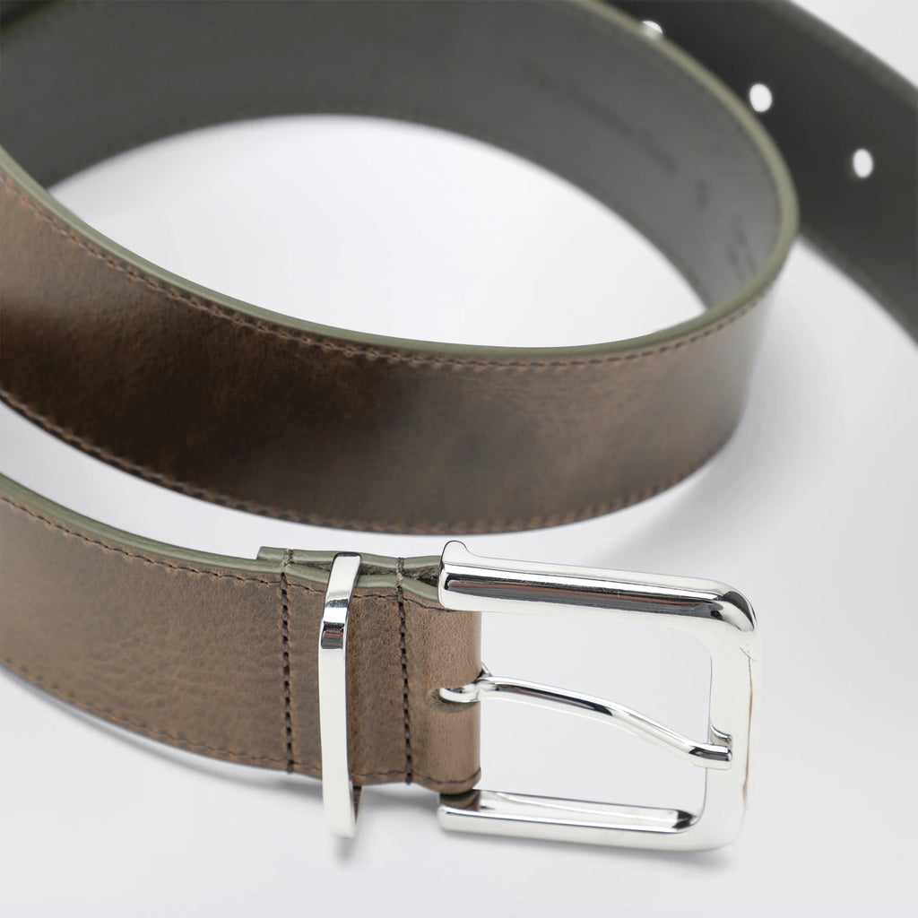The Frankie Shop Sarno belt in smooth olive leather with silver buckle