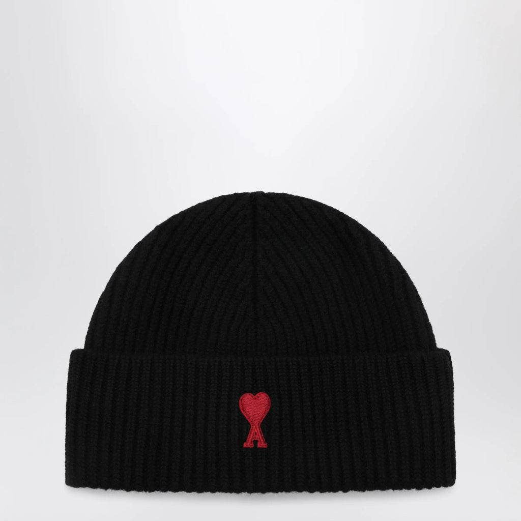 Ami Paris Black Ami de Coeur wool beanie