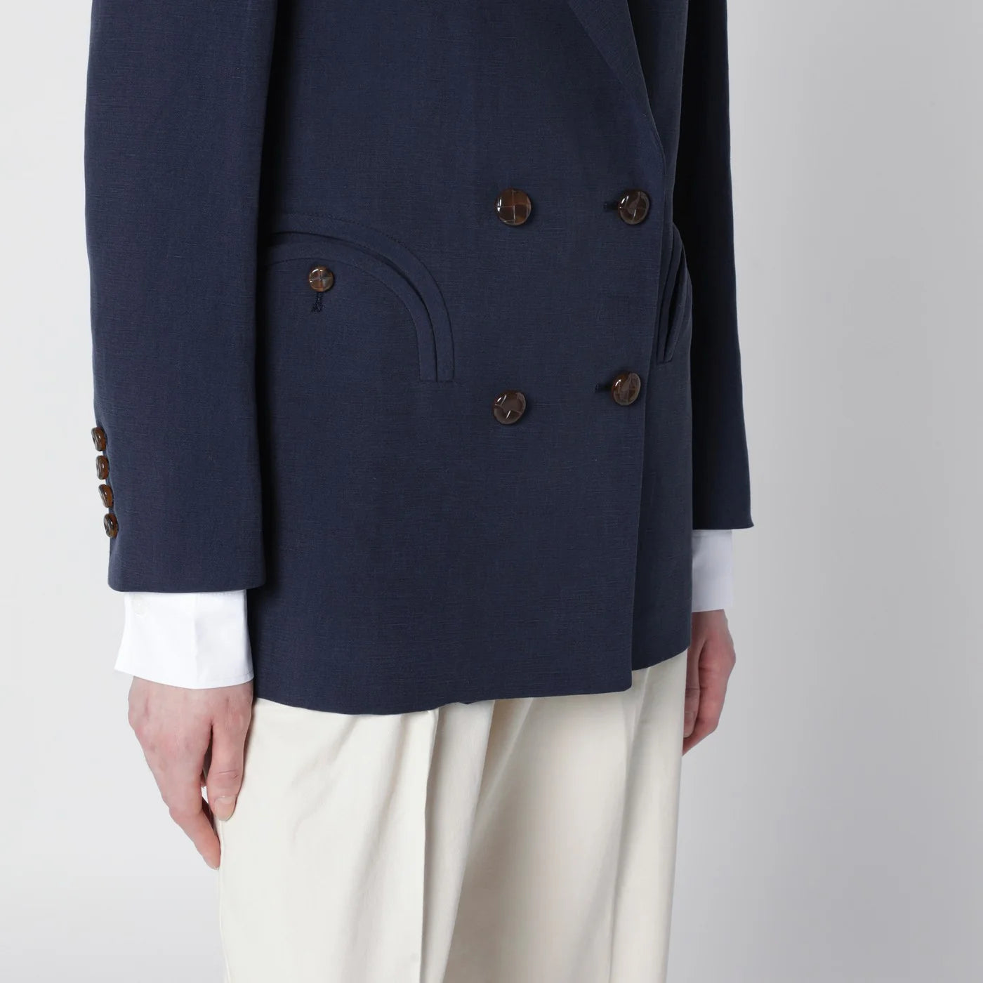 Blazé Milano Navy blue double-breasted jacket in linen and silk