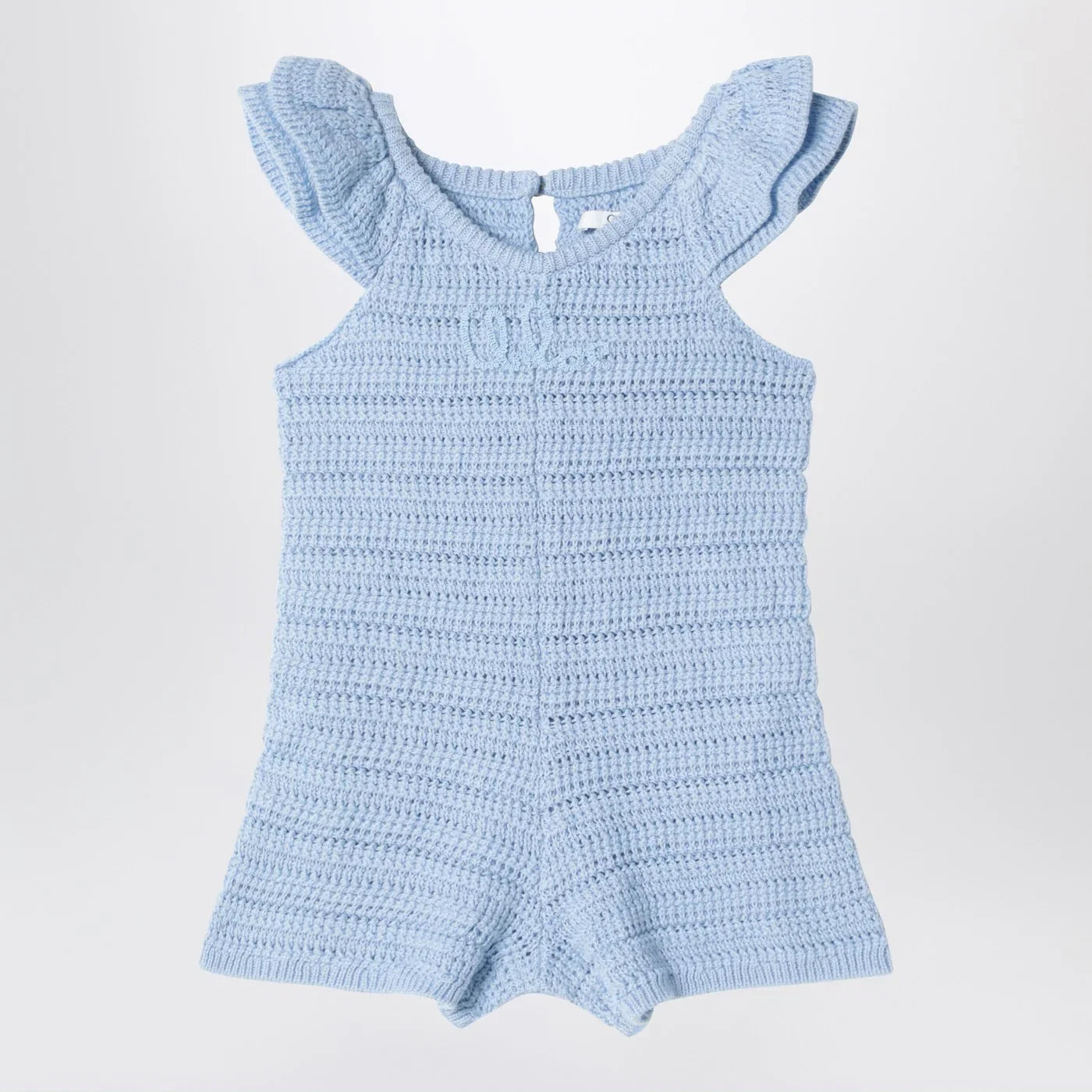 Chloé Light blue openwork romper with logo embroidery