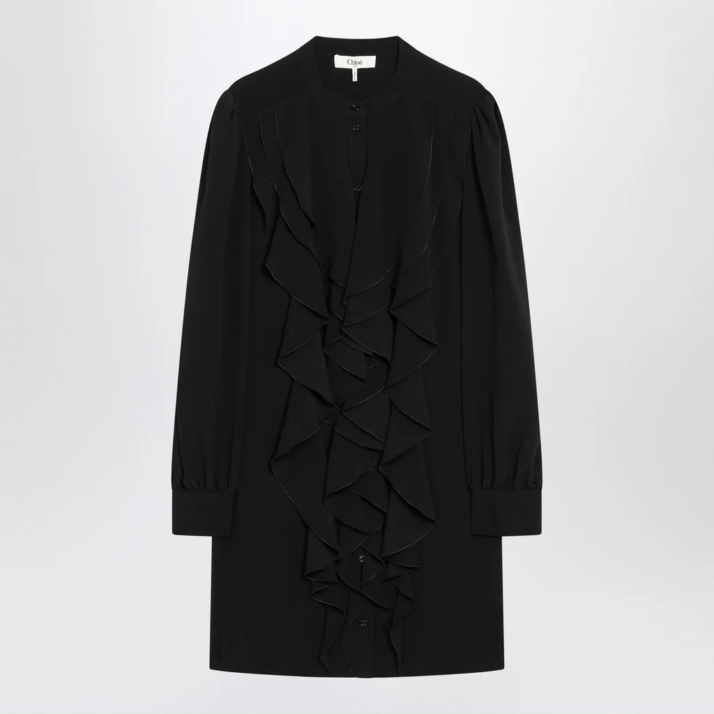 Chloé Black ruffled dress in silk blend