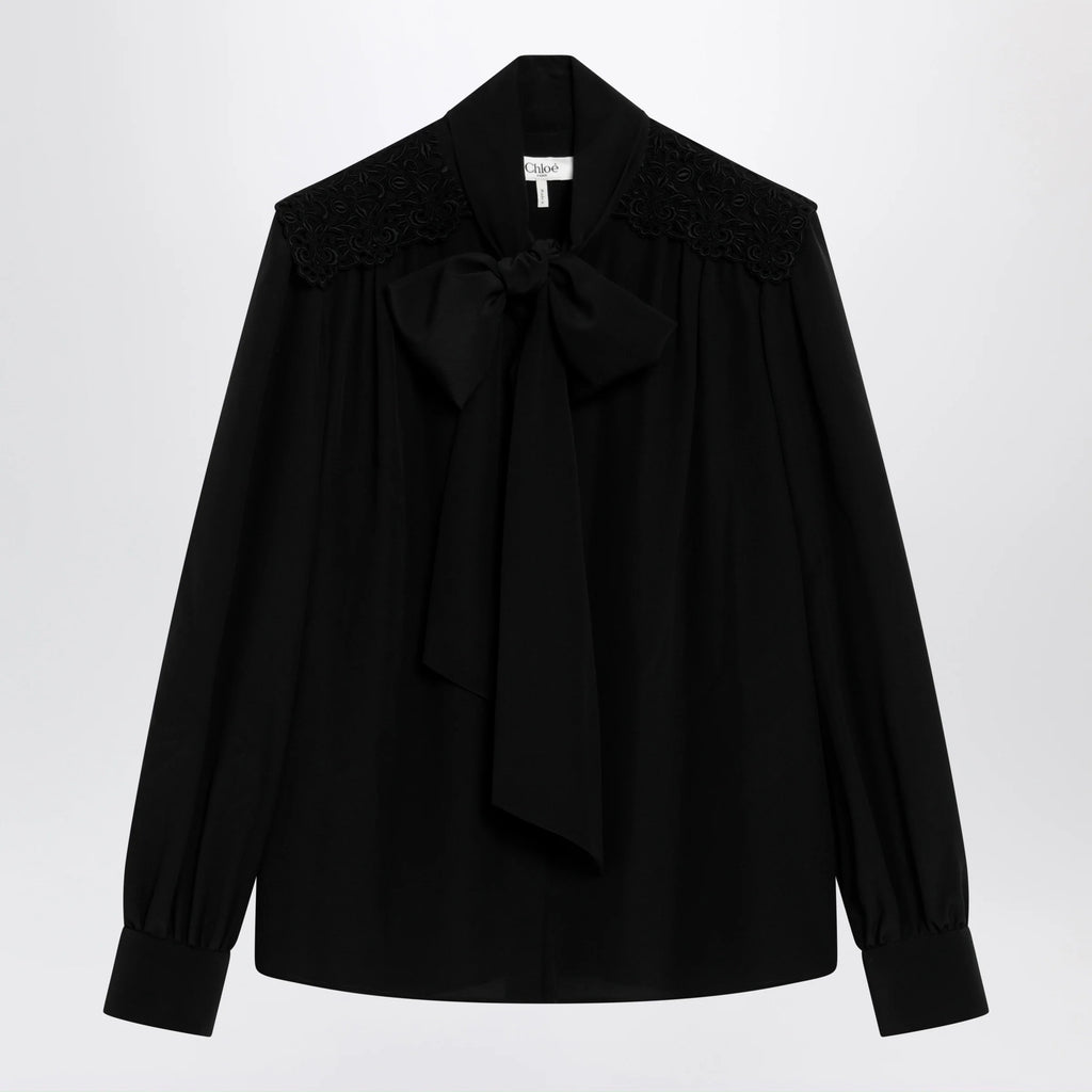 Chloé Black silk blouse with lavallière