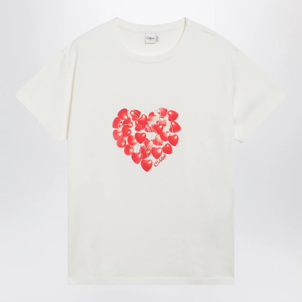 Chloé White T-shirt with cherry logo print
