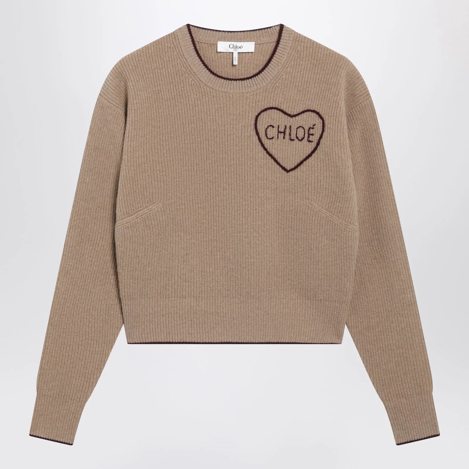 Chloé Light Brown Wool and Cashmere Logo Sweater