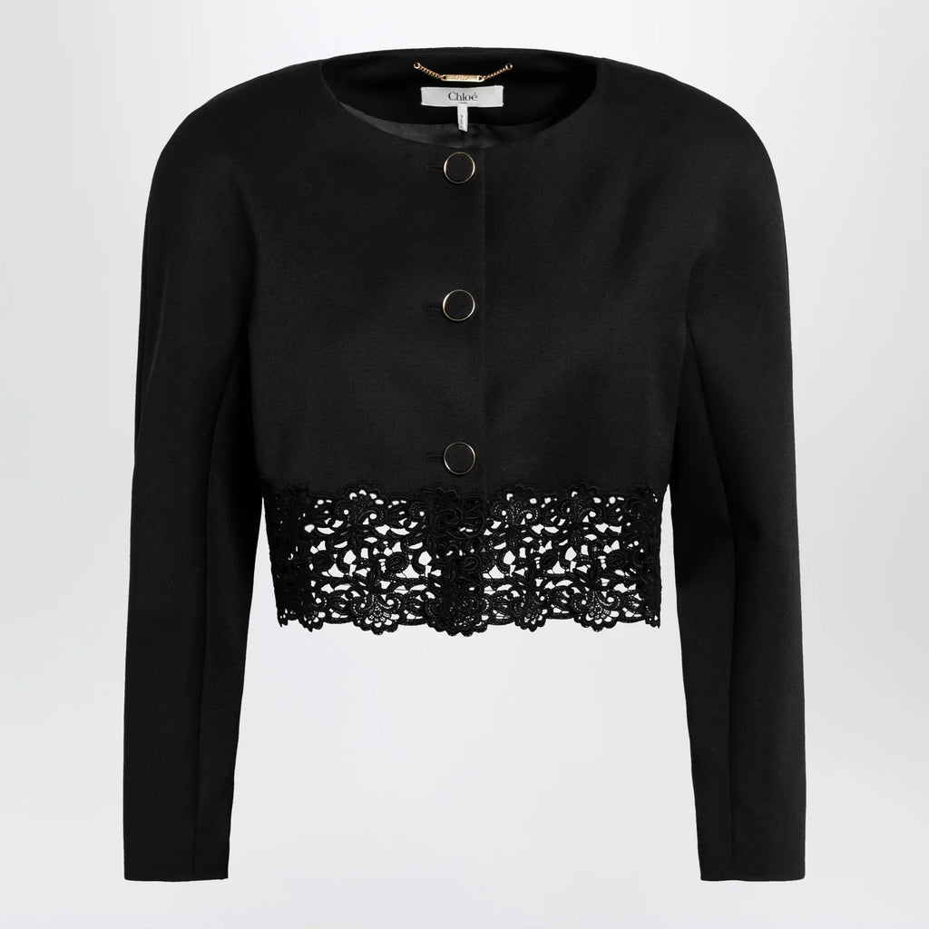 Chloé Black cropped jacket with openwork trim