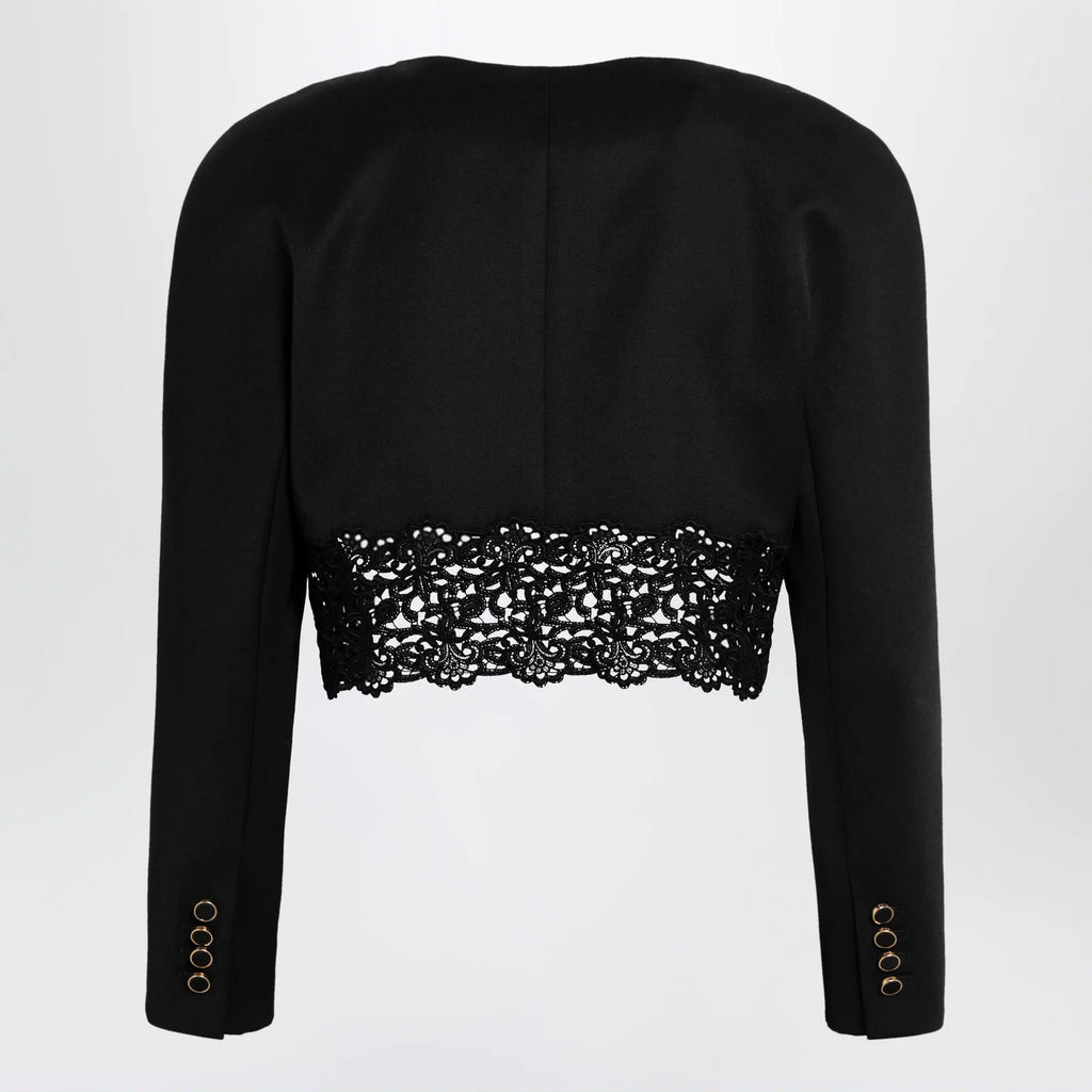 Chloé Black cropped jacket with openwork trim