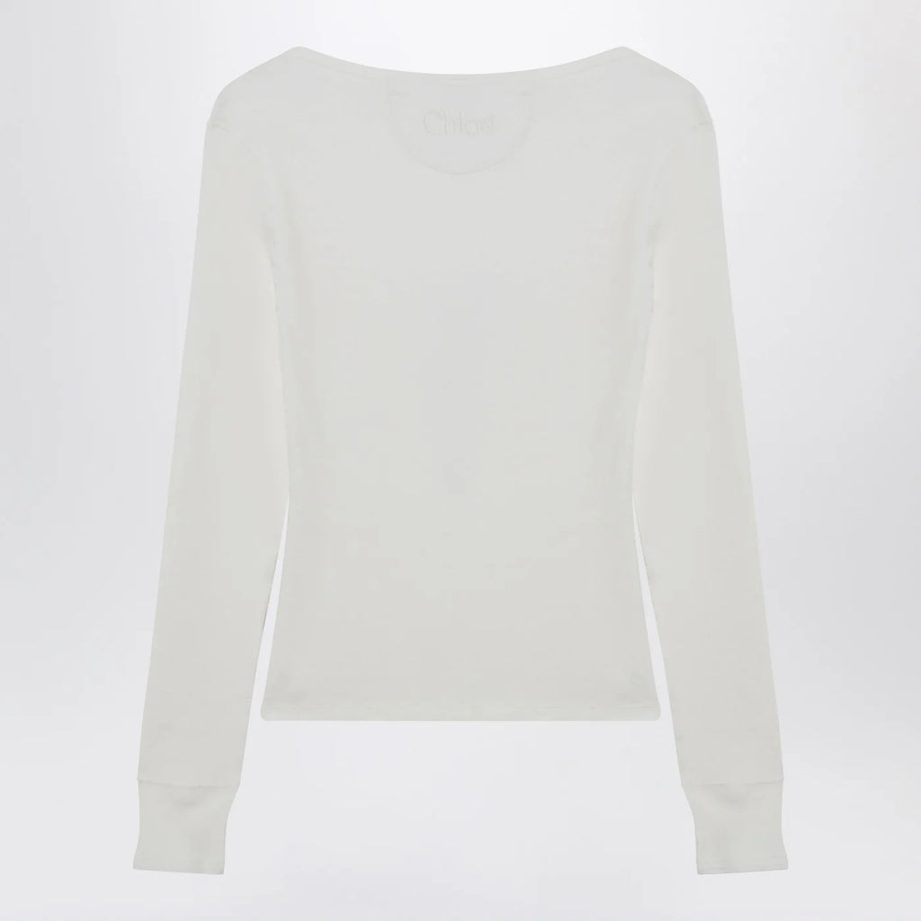 Chloé White Henley cotton jersey top