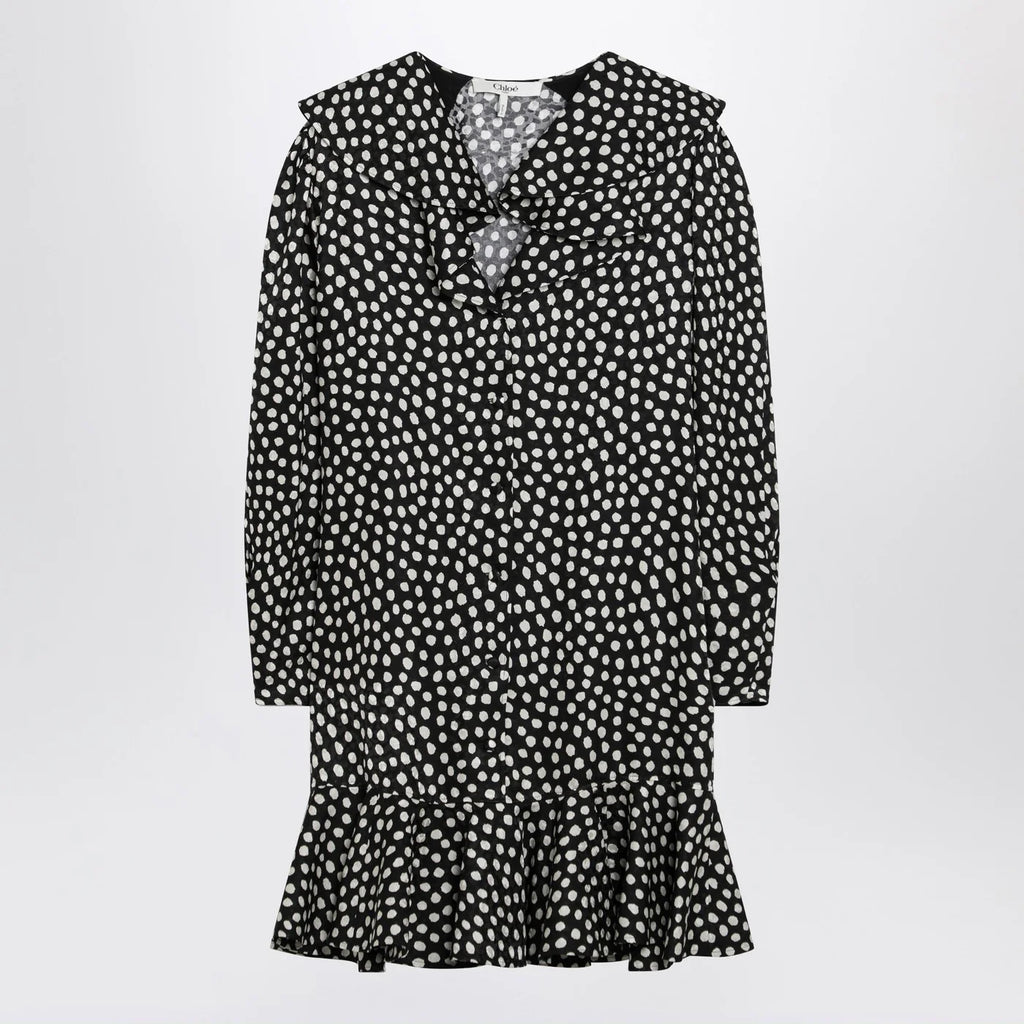 Chloé Black silk jacquard mini dress with polka dot print