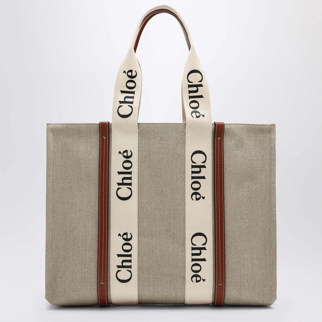 Chloé Large Woody tote bag in beige canvas