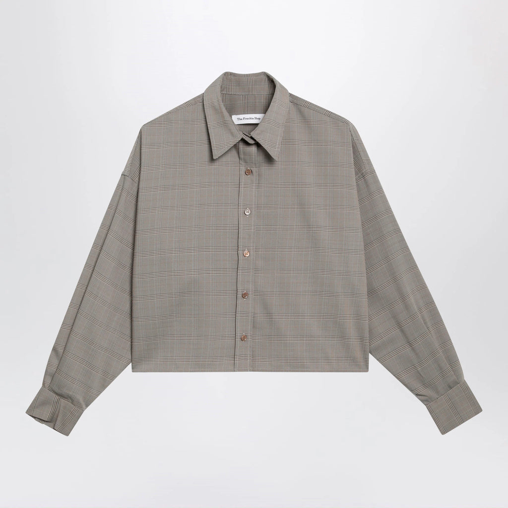 The Frankie Shop Arlen Boxy cropped checked shirt in beige wool blend