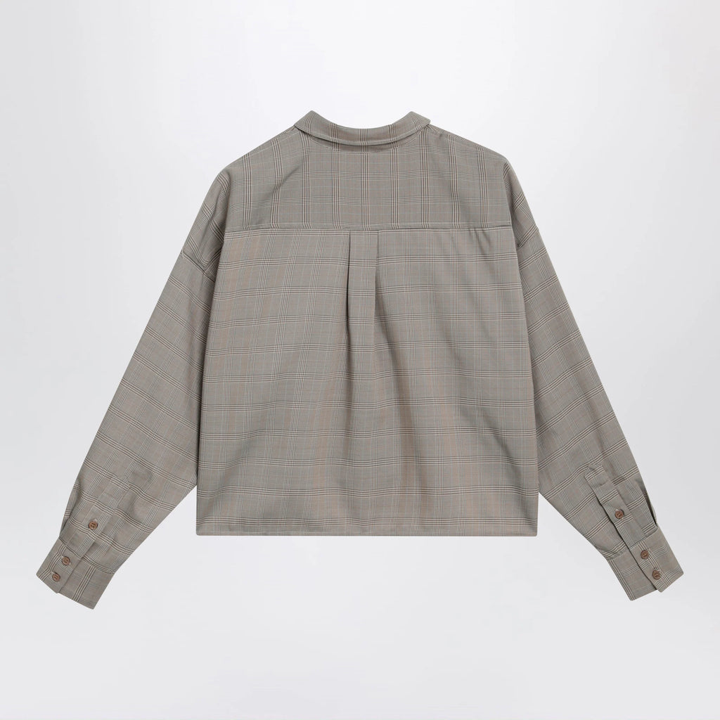 The Frankie Shop Arlen Boxy cropped checked shirt in beige wool blend