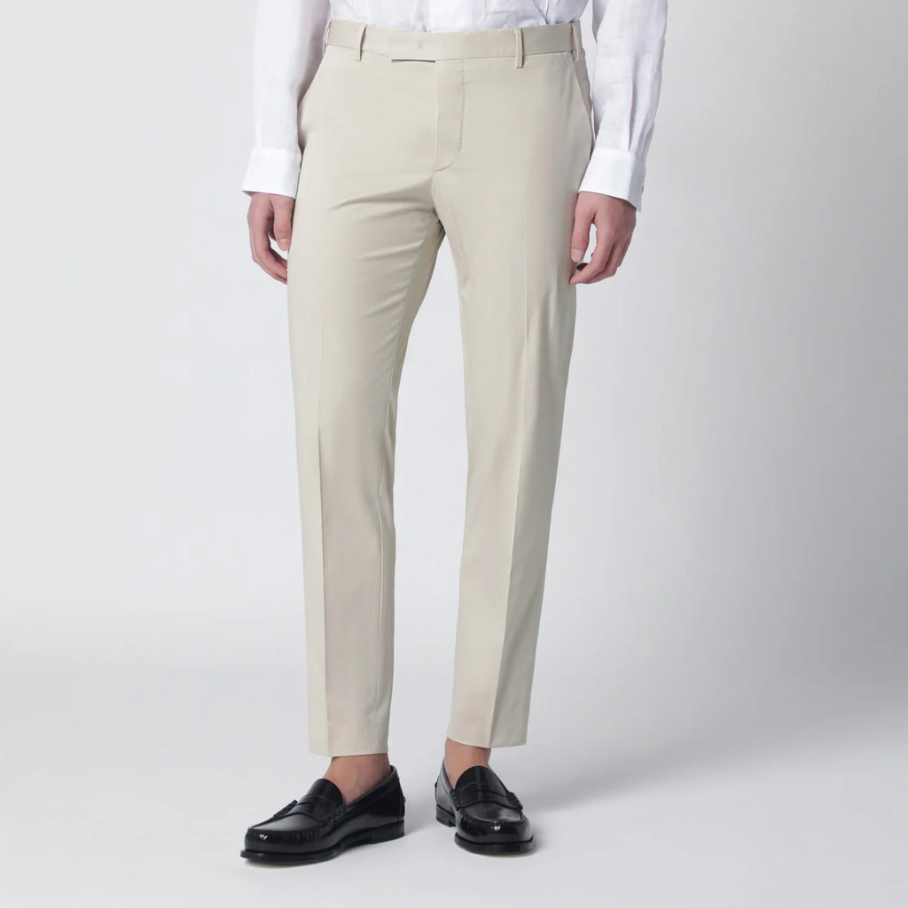 PT Torino Beige slim-fit cotton-blend trousers