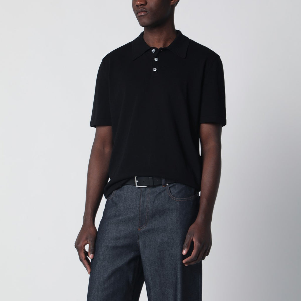 A.P.C. Black cotton knit polo shirt