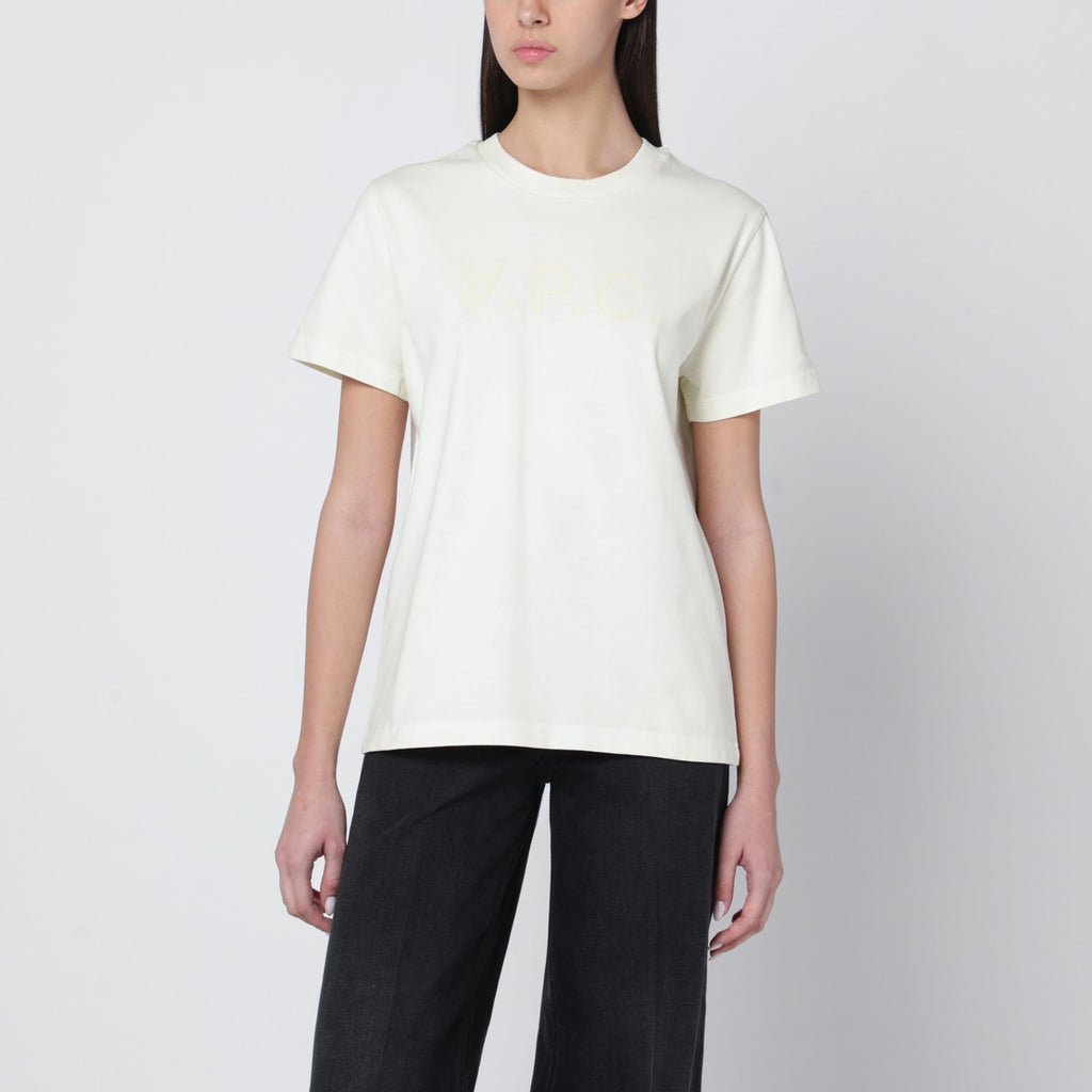 A.P.C. T-shirt with crew neck in ecru with logo