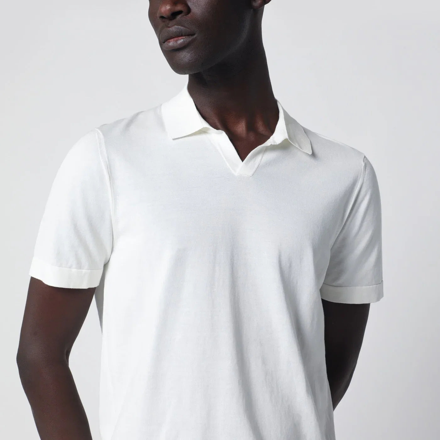 Drumohr Milk-white cotton knit polo