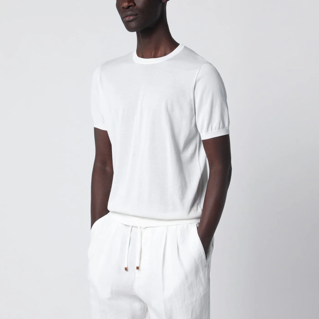 Drumohr Crew neck t-shirt in milky white cotton
