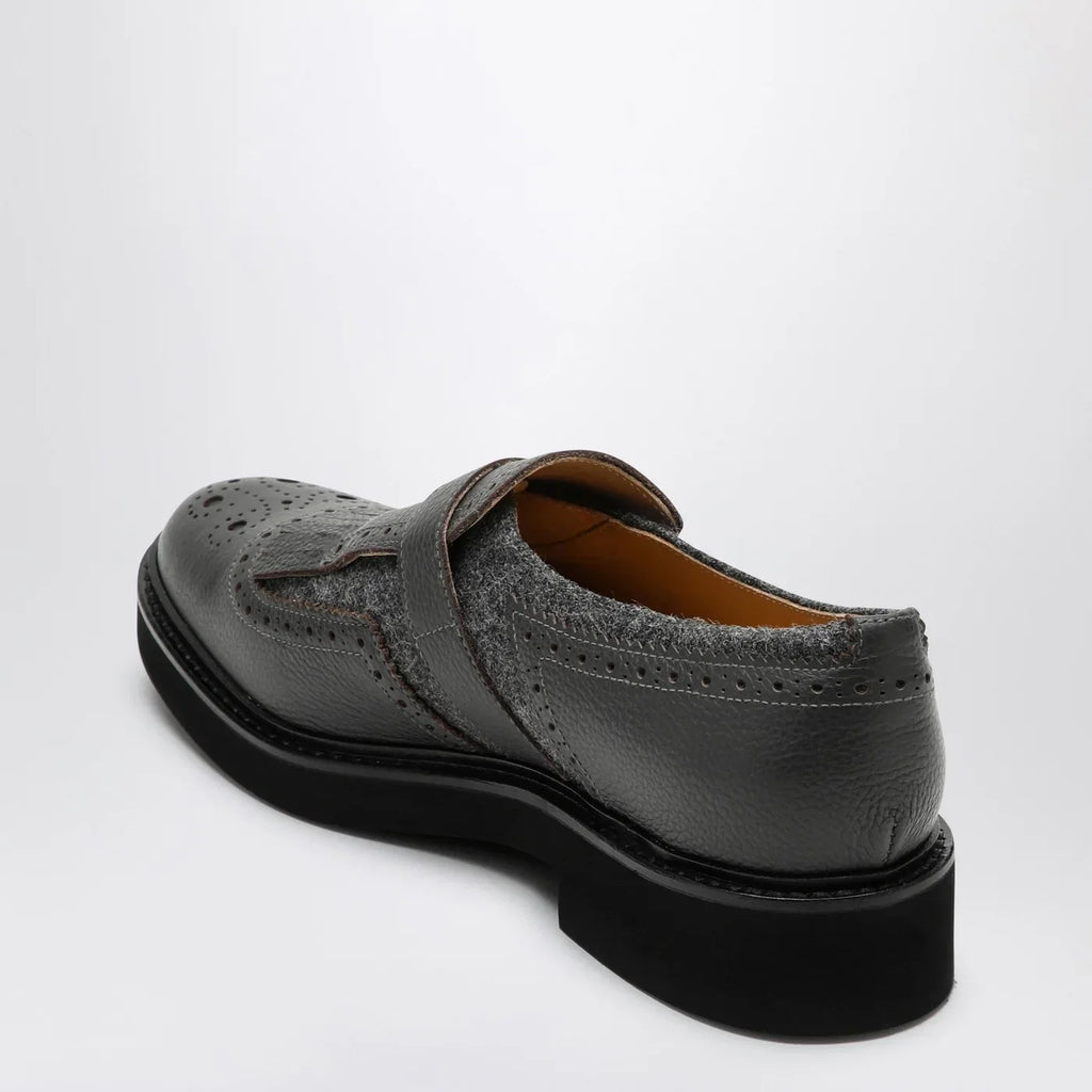 Doucal's Grey leather shoes with buckle and fringes